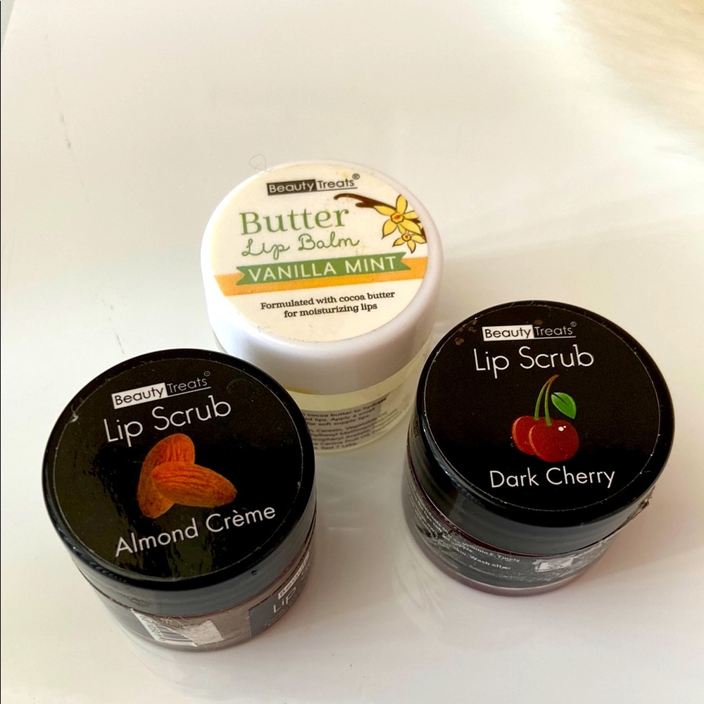 Lip Scrub and Balm Set - Almond Crème, Dark Cherry, Vanilla Mint mini sizes